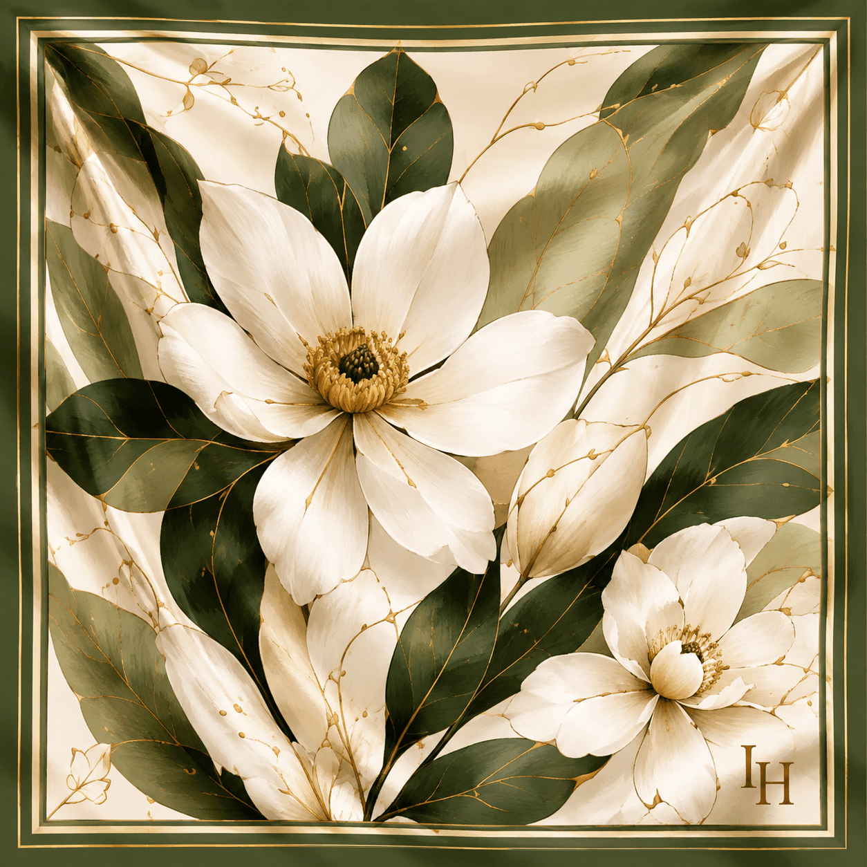 Magnolia Grace - 100% Mulberry silk scarf