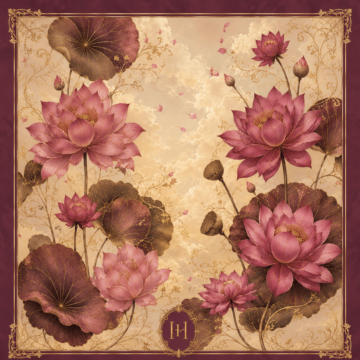 Royal Lotus - 100% Mulberry Silk Scarf