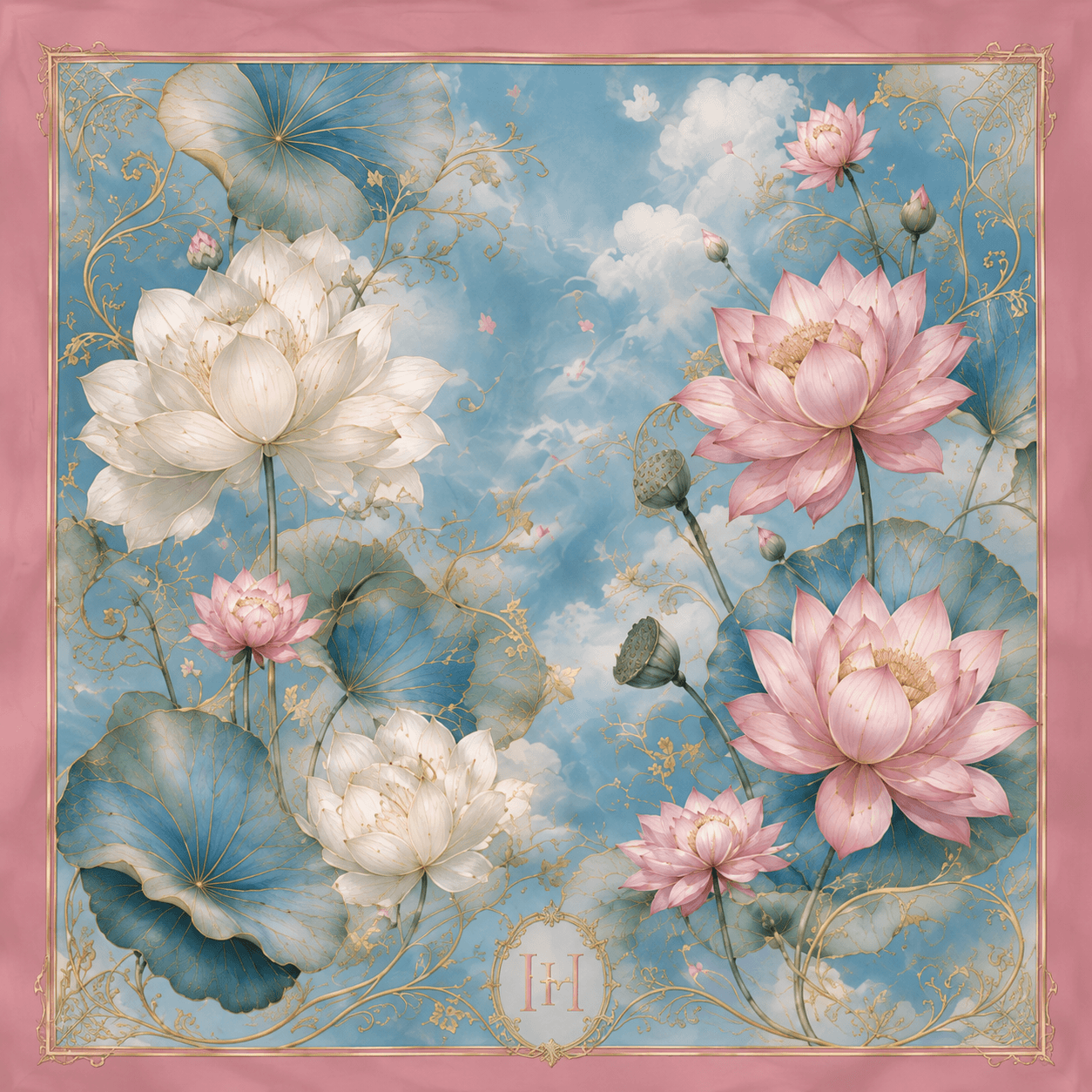 Sky Lotus 100% Mulberry Silk Scarf