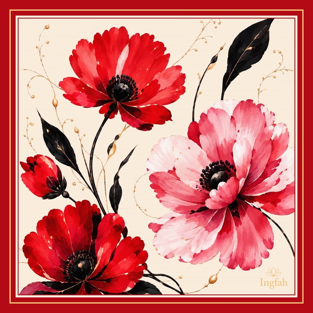 Crimson Bloom - 100% Mulberry Silk Scarf