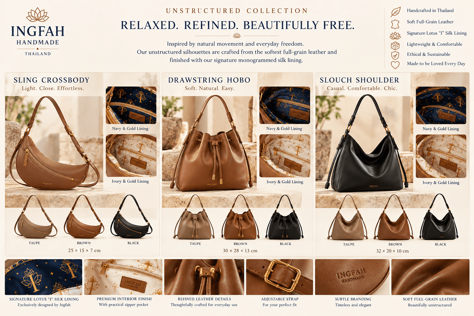 Unstructured Leather Handbag Collection
