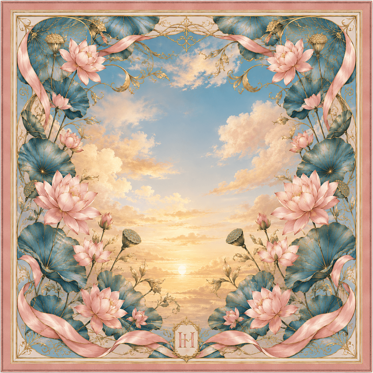 Lotus Dawn - 100% Mulberry Silk Scarf
